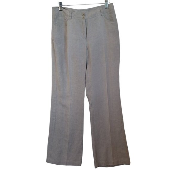 Eileen Fisher Linen Pants Natural Classic Flat Front Womens 4 - Picture 1 of 13